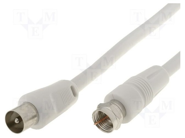 Cable; 2.5m; F plug,coaxial 9.5mm plug; shielded, twofold; white