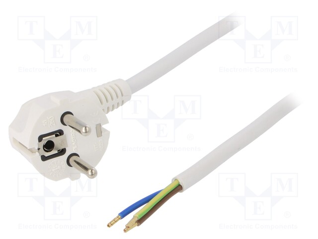 Cable; SCHUKO plug,CEE 7/7 (E/F) plug angled,wires; 5m; white