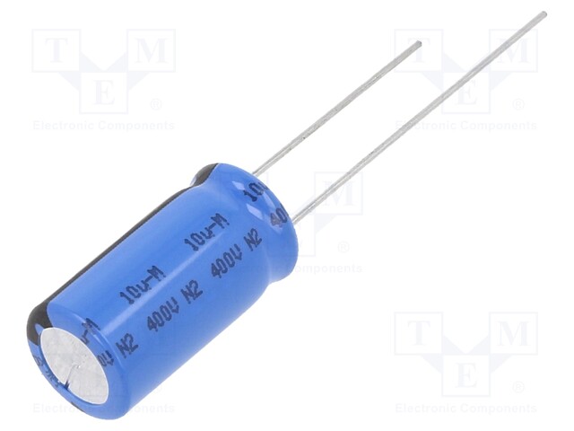 Capacitor: electrolytic; 10uF; 400VDC; Ø10x20mm; Pitch: 5mm; ±20%