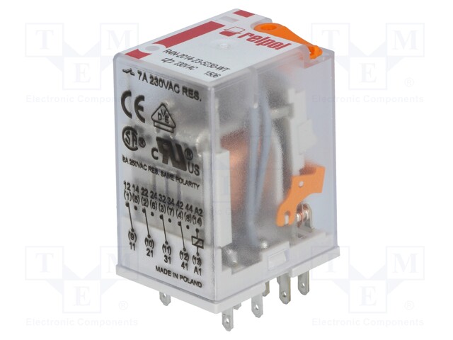 Relay: electromagnetic; 4PDT; Ucoil: 230VAC; 6A/250VAC; 6A/24VDC