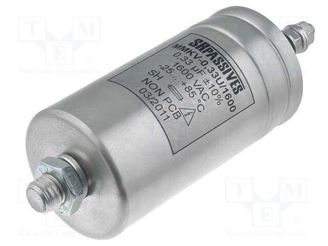 Capacitor: polypropylene; 330nF; ±10%; Ø50x95mm; Leads: M6 screw