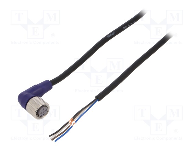 Connection lead; M12; PIN: 4; angled; 2m; plug; 0.8A; -10÷65°C; IP67