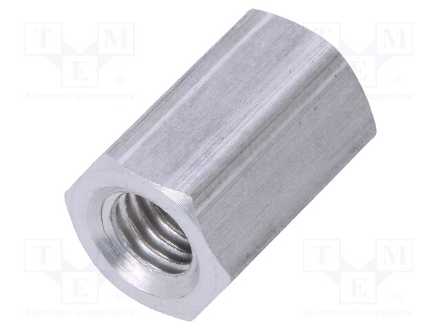 Screwed spacer sleeve; Int.thread: M5; 12mm; hexagonal; aluminium