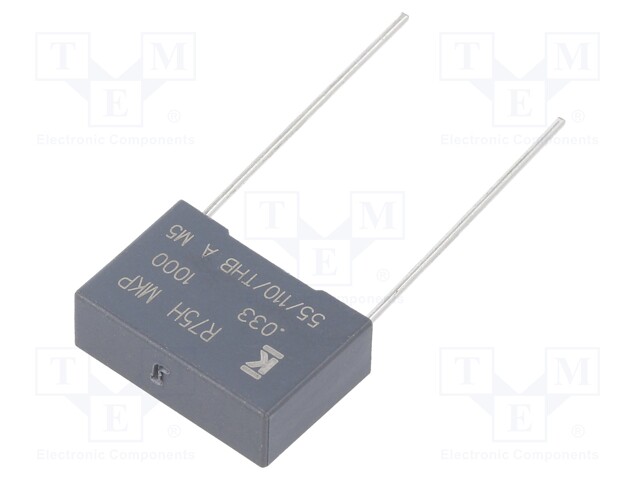 DC Film Capacitor, 0.033 µF, 1 kV, Metallized PP, ± 5%, R75H Series, Radial Box