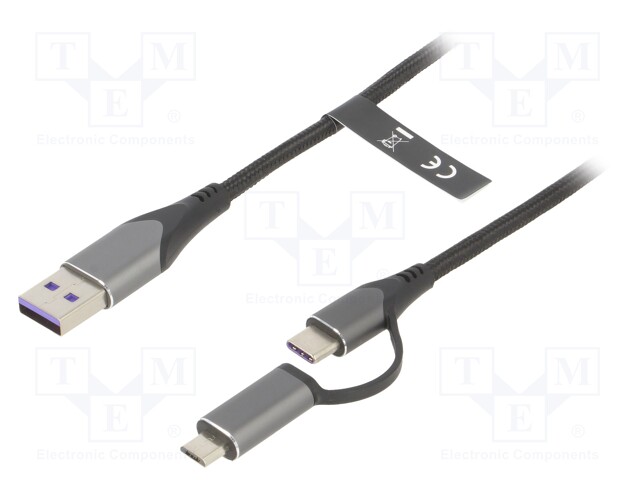 Cable; USB 2.0; USB A plug,USB B micro plug,USB C plug; 0.5m