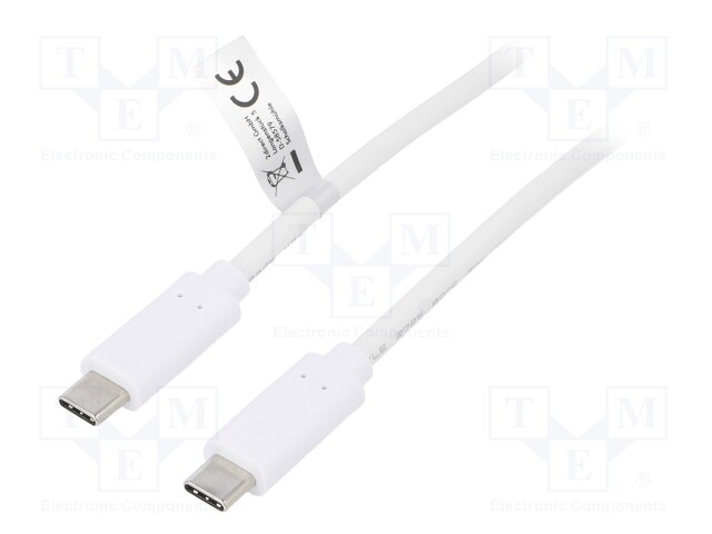 Cable; USB 3.1; both sides,USB C plug; 1m; white; 10Gbps