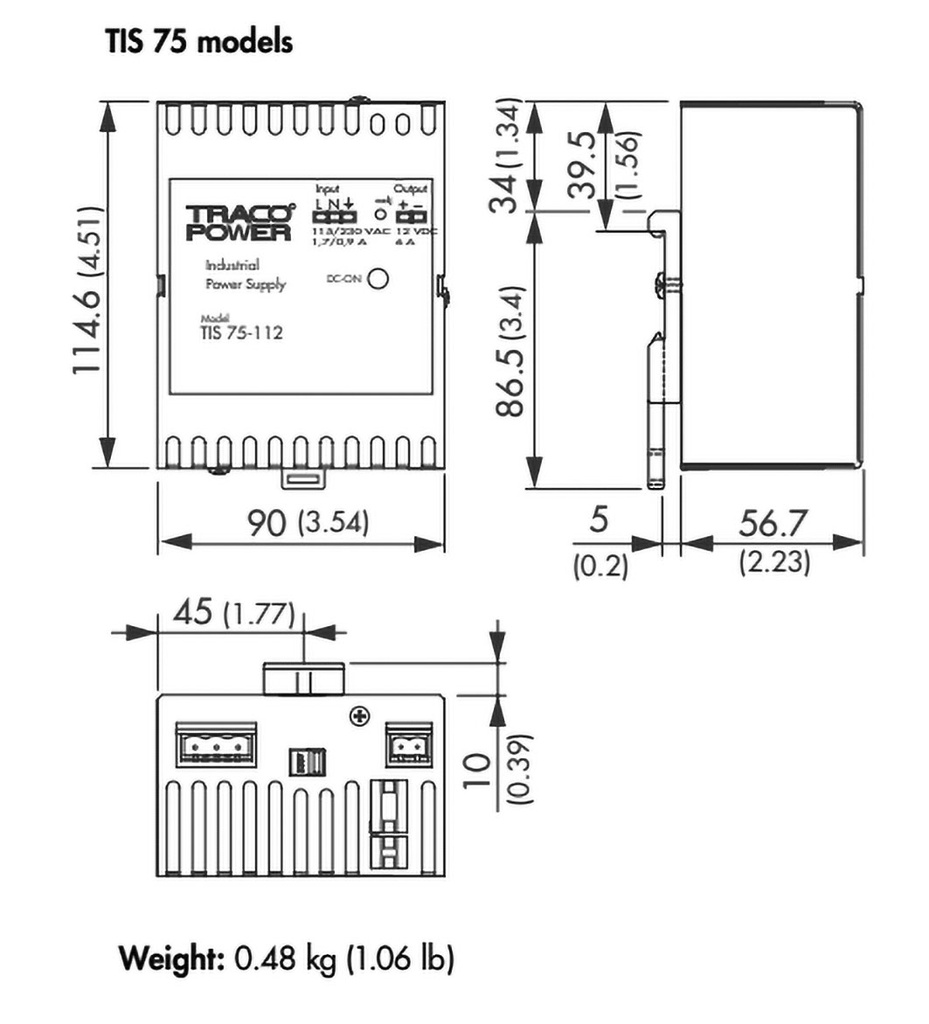 Power supply: switched-mode; 75W; 48VDC; 48÷52VDC; 1.5A; OUT: 1