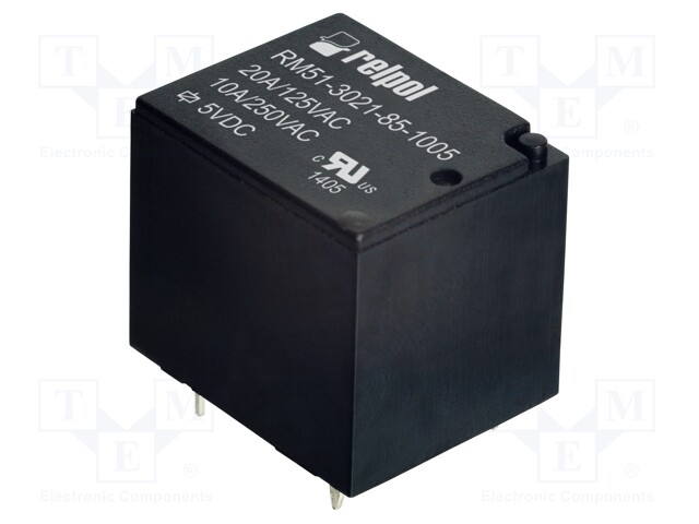 Relay: electromagnetic; SPST-NO; Ucoil: 5VDC; 10A/250VAC; 10A; IP64