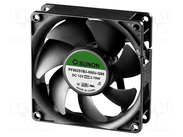 Fan: DC; axial; 12VDC; 80x80x25mm; 90.05m3/h; 44.5dBA; ball bearing