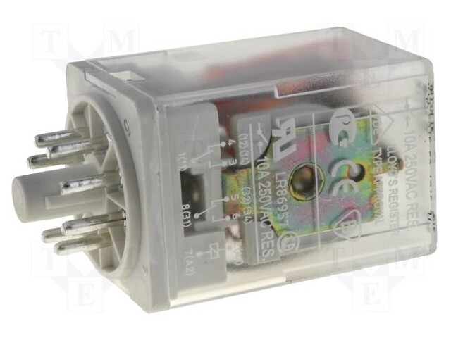 Relay: electromagnetic; DPDT; Ucoil: 12VDC; 10A/250VAC; 10A/24VDC