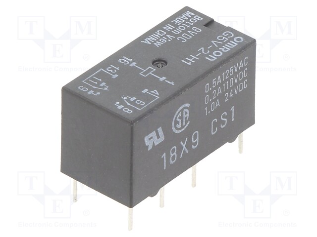 Relay: electromagnetic; DPDT; Ucoil: 9VDC; 0.5A/125VAC; 2A/30VDC