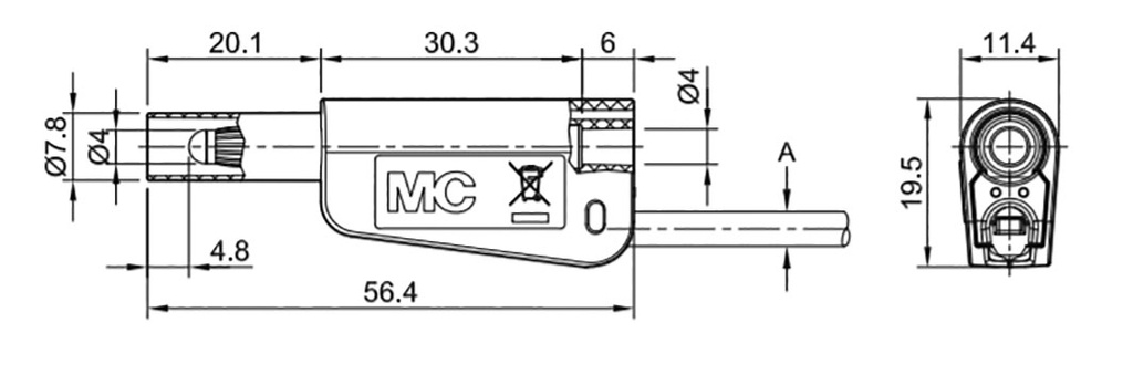 4mm banana; 32A; 1kV; green; insulated,with 4mm axial socket