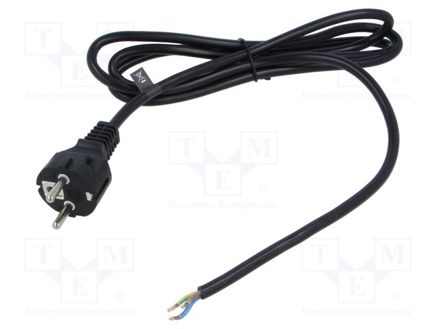 Cable; 3x1mm2; CEE 7/7 (E/F) plug,wires; PVC; 1.8m; black; 16A