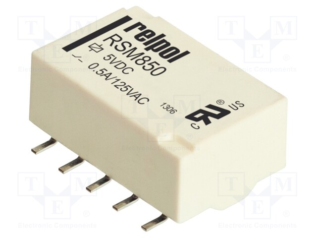 Relay: electromagnetic; DPDT; Ucoil: 5VDC; 0.5A/125VAC; 2A/30VDC