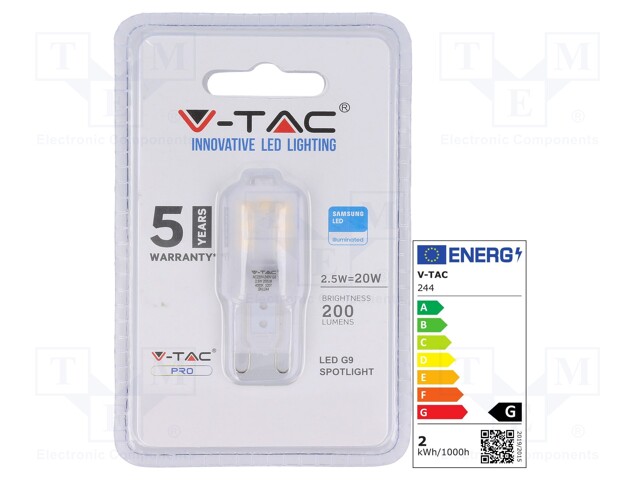 LED lamp; neutral white; G9; 220/240VAC; 200lm; 2.5W; 4000K