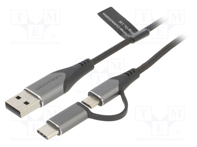 Cable; USB 2.0; USB A plug,USB B micro plug,USB C plug; 1m; 3A