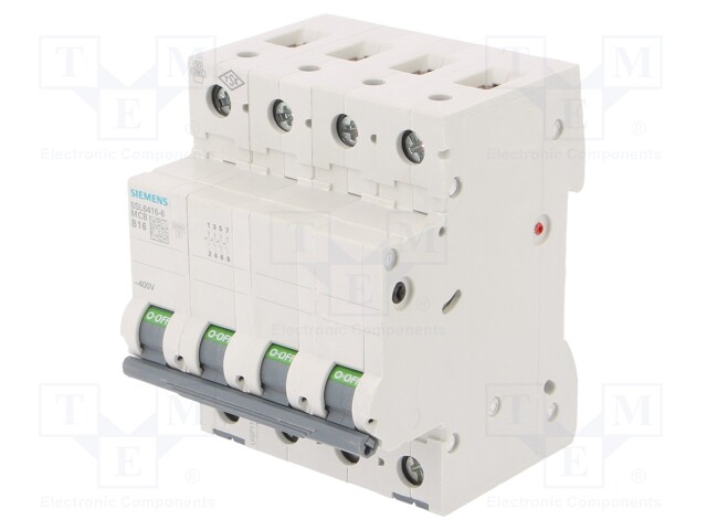 Circuit breaker; 400VAC; Inom: 16A; Poles: 4; DIN; Charact: B; 6kA