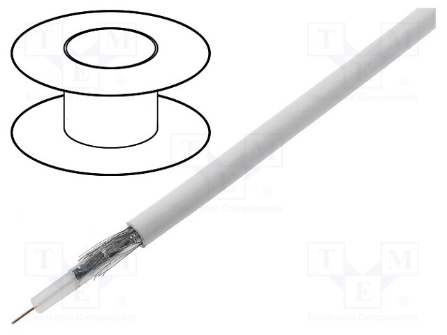 Wire: coaxial; RG59BU-F; 1x75Ω; solid; Cu; PVC; white; 100m