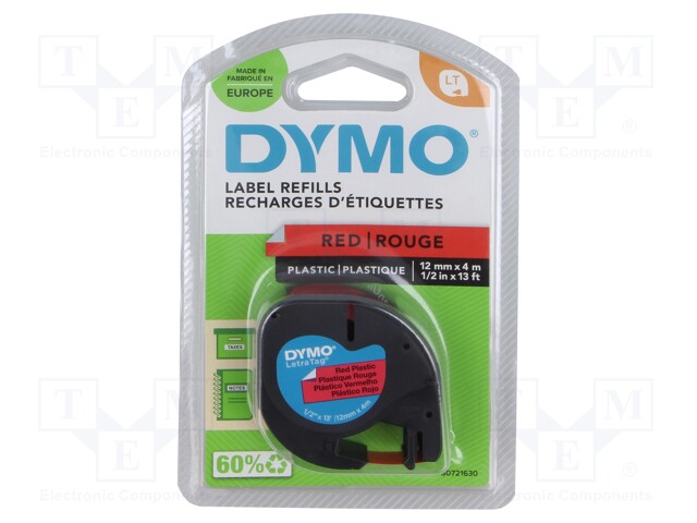 Tape; 12mm; 4m; red; Character colour: black