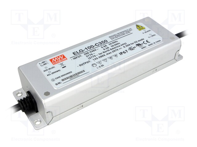 Power supply: switched-mode; LED; 100.1W; 143÷286VDC; 350mA; IP67