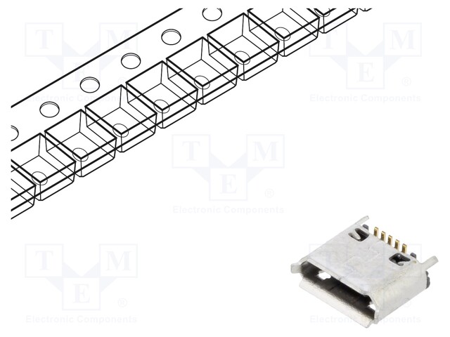 Socket; USB B micro; SMT; PIN: 5; vertical; USB 2.0; 1.8A