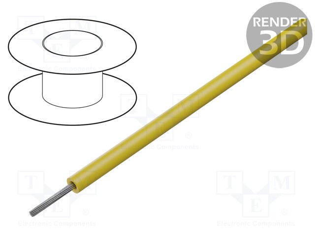 Wire; ThermoThin; stranded; Cu; 22AWG; yellow; PFA; 600V; 30.5m