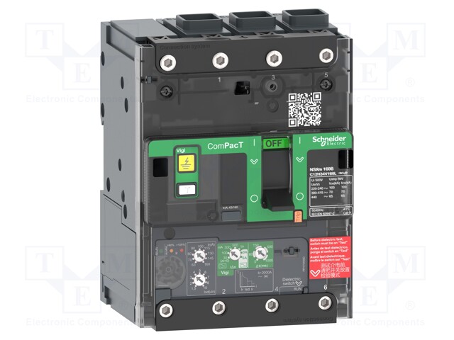 Power breaker; Inom: 100A; IP40; -25÷70°C; Short circuit cap: 50kA