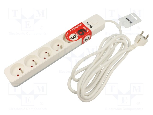 Extension lead; Sockets: 6; PVC; white; 3x1,5mm2; 3m; 16A