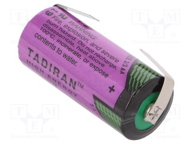 Battery: lithium (LTC); 3.6V; 2/3AA,2/3R6; soldering lugs