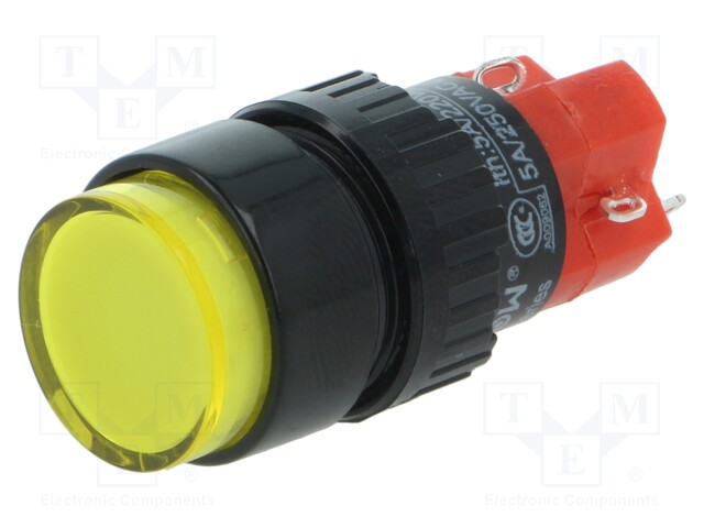 Switch: push-button; Pos: 2; SPDT; 3A/220VAC; 2A/24VDC; yellow; IP40