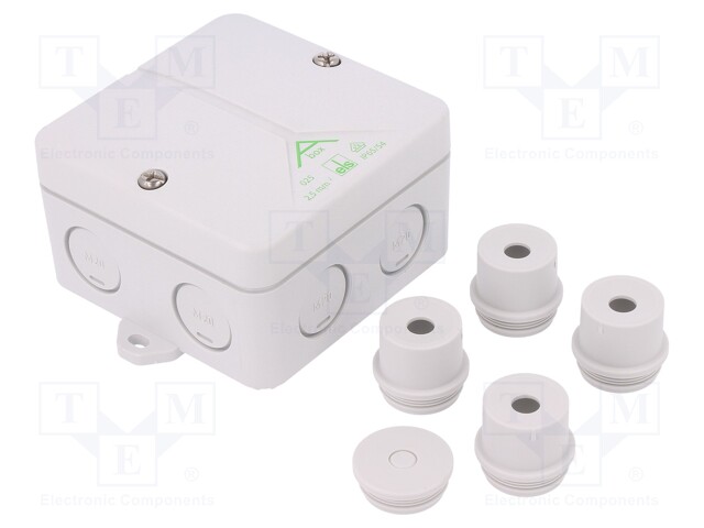 Enclosure: junction box; X: 82mm; Y: 82mm; Z: 51mm; polystyrene; IP54