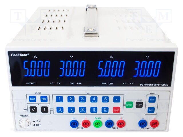 Power supply: laboratory; Channels: 3; 0÷30VDC; 0÷5A; 0÷30VDC; 0÷5A