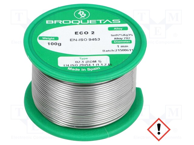 Soldering wire; Sn97Ag3; 1mm; 0.1kg; lead free; Package: reel