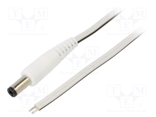 Cable; wires,DC 5,5/2,5 plug; straight; 0.5mm2; white; 0.5m
