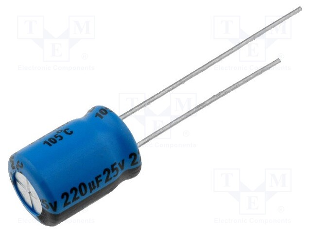 Capacitor: electrolytic; low ESR; THT; 220uF; 25VDC; Ø8x12mm; ±20%