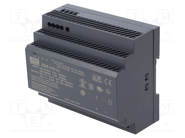 Power supply: switched-mode; 150W; 24VDC; 21.6÷29VDC; 6.25A; 310g