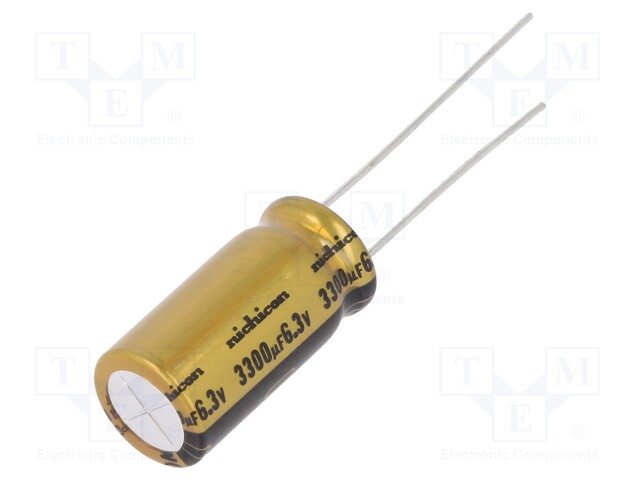 Capacitor: electrolytic; THT; 3300uF; 6.3VDC; Ø10x20mm; Pitch: 5mm