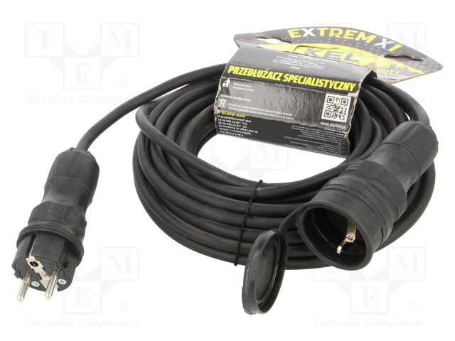 Extension lead; Sockets: 1; rubber; black; 3x1,5mm2; 10m; 16A