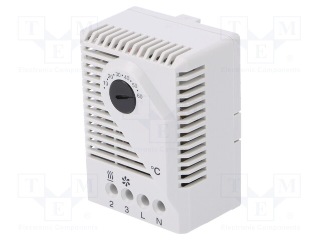 Sensor: thermostat; Contacts: SPDT; 10A; 250VAC; IP20; Mounting: DIN