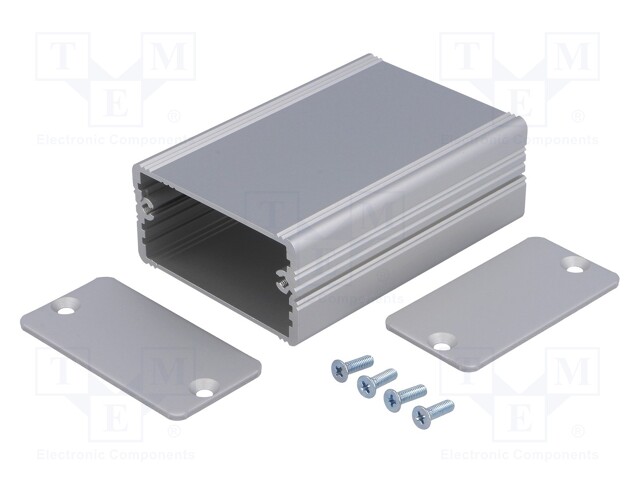 Enclosure: with panel; AKG; X: 55mm; Y: 80mm; Z: 28mm; aluminium; grey