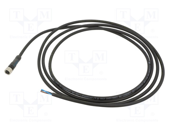 Connection lead; M8; PIN: 3; straight; 2m; plug; 60VAC; 4A; -5÷80°C