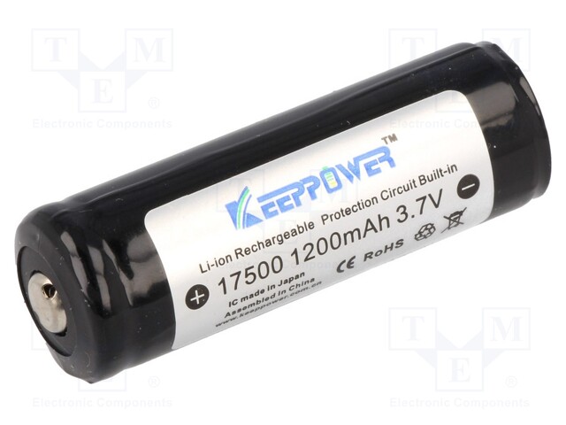 Re-battery: Li-Ion; 17500,4/5A; 3.7V; 1200mAh; Ø17x53mm