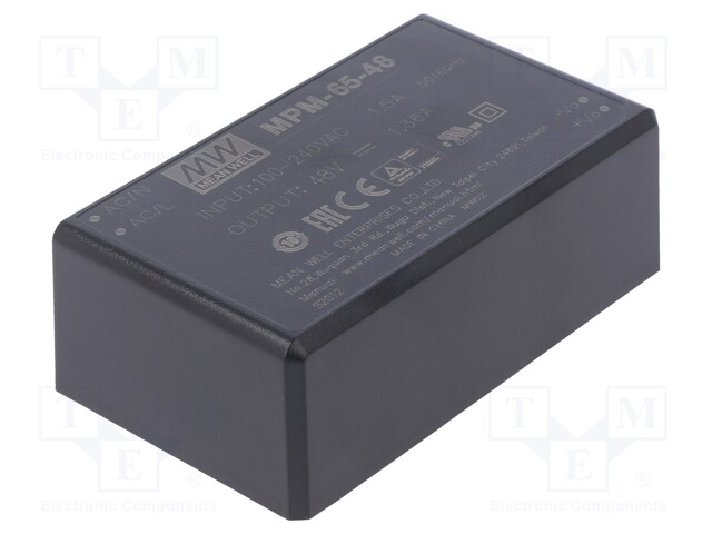 Power supply: switched-mode; modular; 65W; 48VDC; 87x52x29.5mm