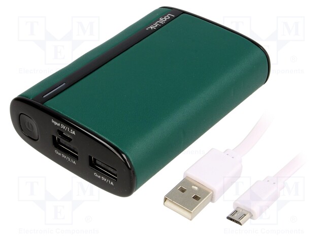Re-battery: powerbank; 7800mAh; 2.1A; Out: USB; Colour: green; 5VDC