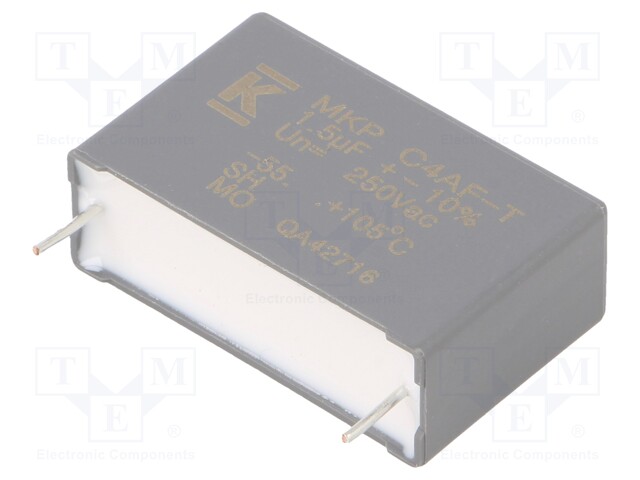 AC Film Capacitor, 1.5 µF, 250 VAC, Metallized PP, ± 10%, C4AF Series, Radial Box