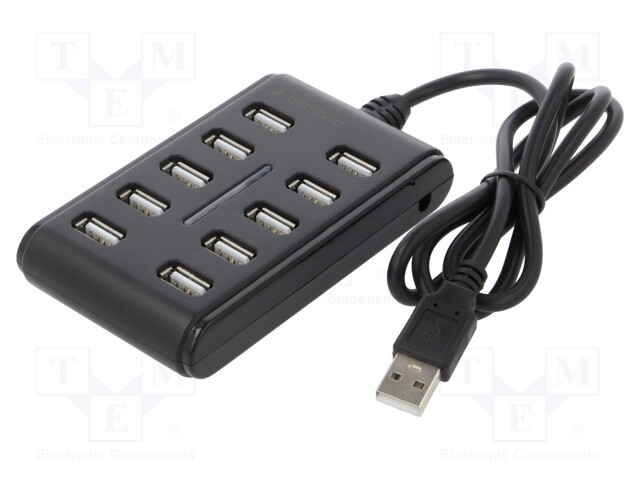 Hub USB; USB A socket x10,USB A plug; USB 2.0; black; 0.8m