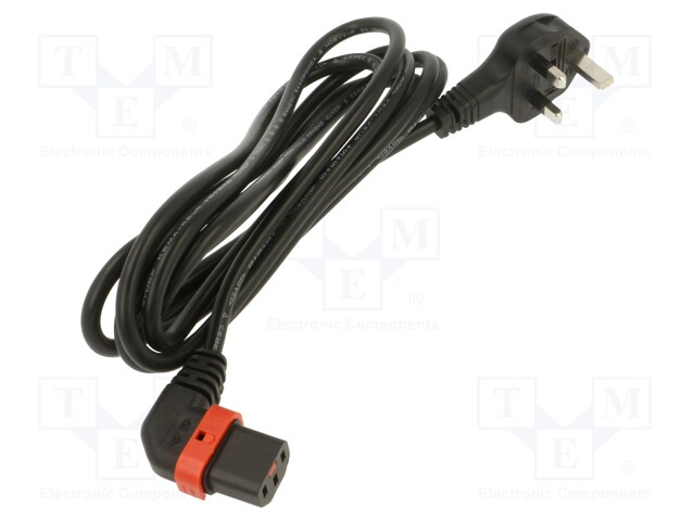 Cable; BS 1363 (G) plug,IEC C13 female 90°; 3m; black; 10A; 250V