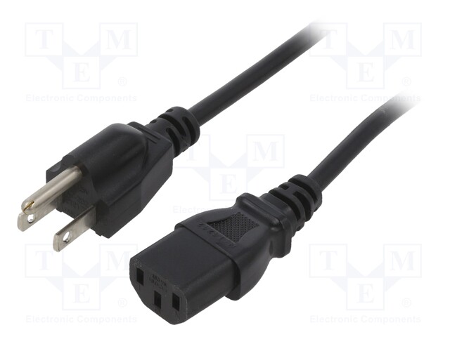 Cable; NEMA 5-15 (B) plug,IEC C13 female; 2m; black; PVC; 3x18AWG