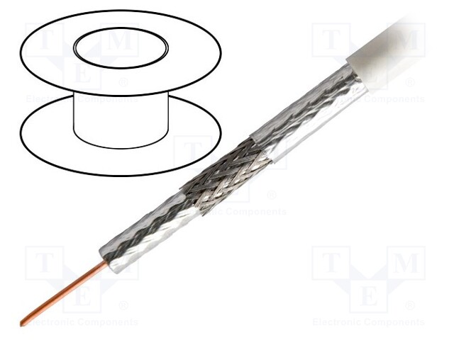 Wire: coaxial; RG6; 1x75Ω; solid; Cu; PVC; white; 100m