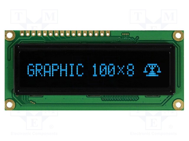 Display: OLED; graphical; 100x8; Window dimensions: 66x16mm; blue